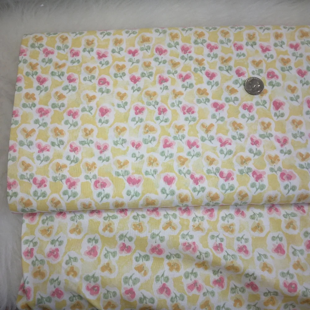FABRIC Ikea of Sweden Pernilla Pansies pink & yellow abstract yellow background